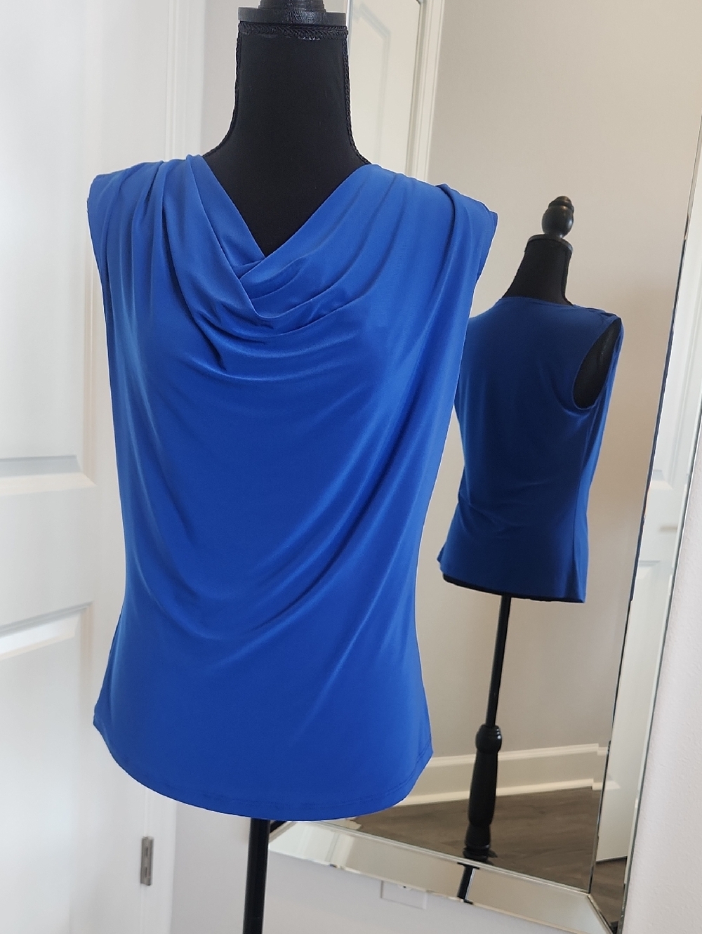 Royal Blue Sleeveless Cowl Neck Blouse